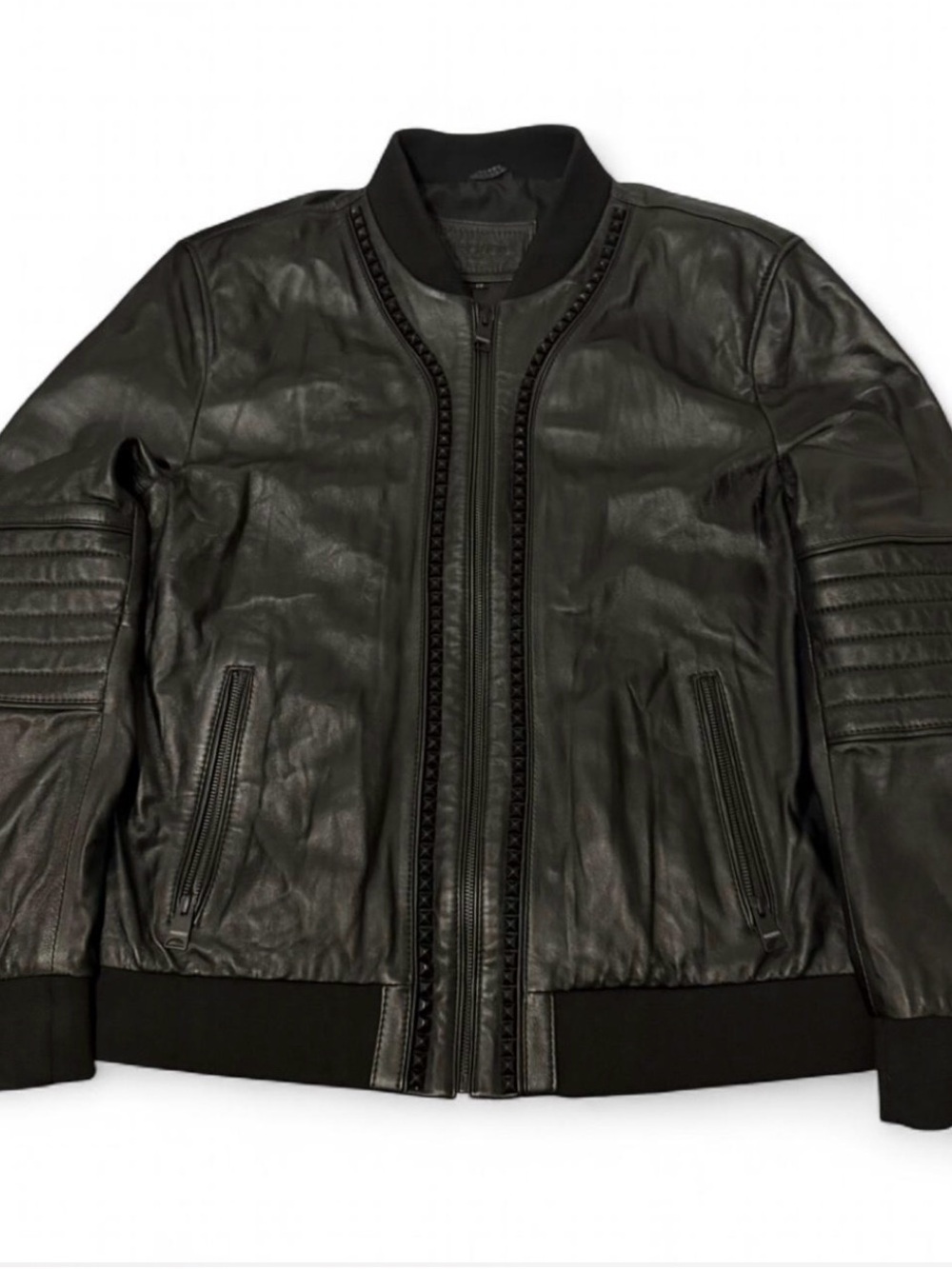 Maceoo black leather jacket with studded details